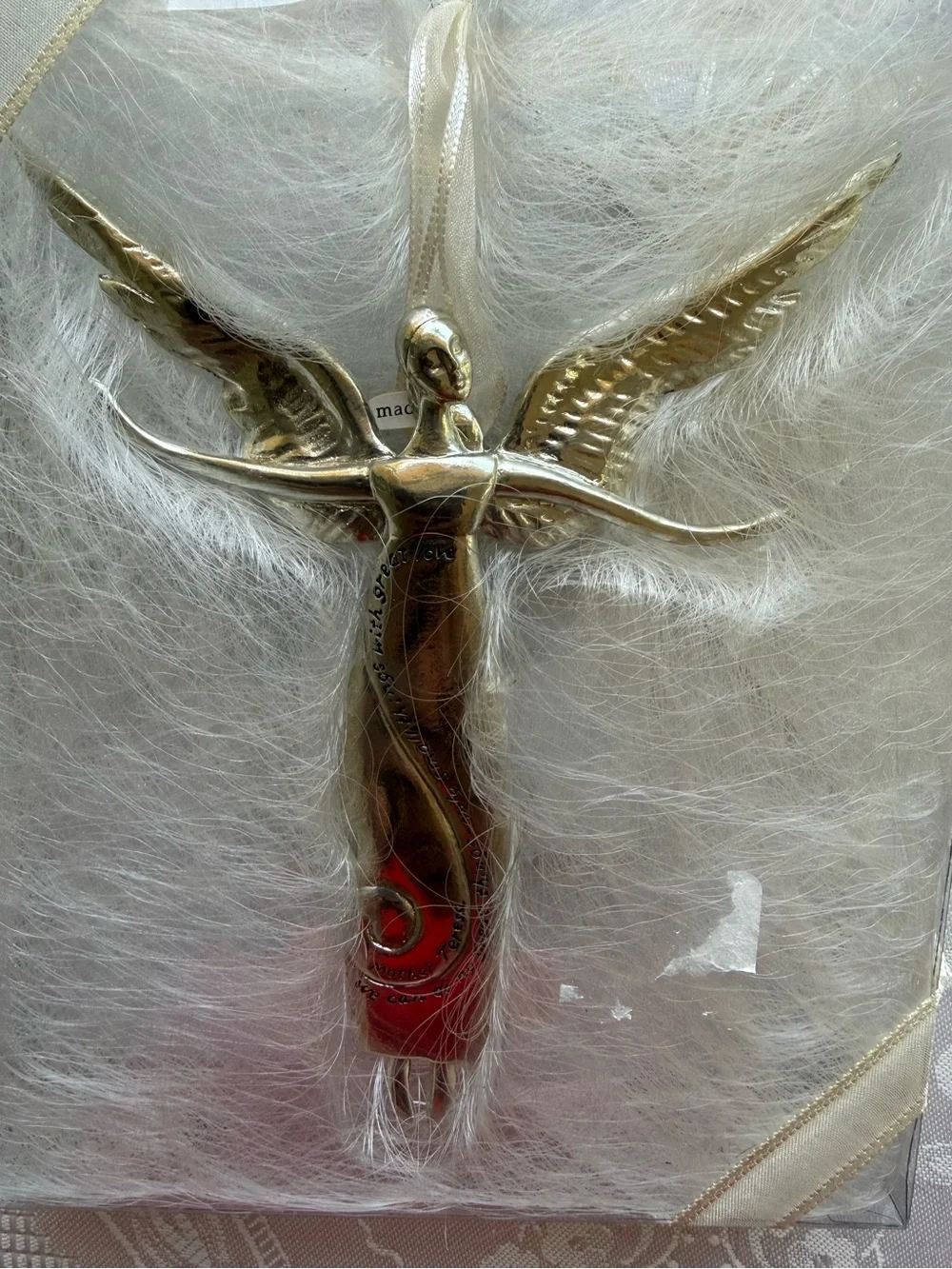 Serenity Mother Teresa Ornament Silver Angel Figurine Wall Home Accent Decorativ